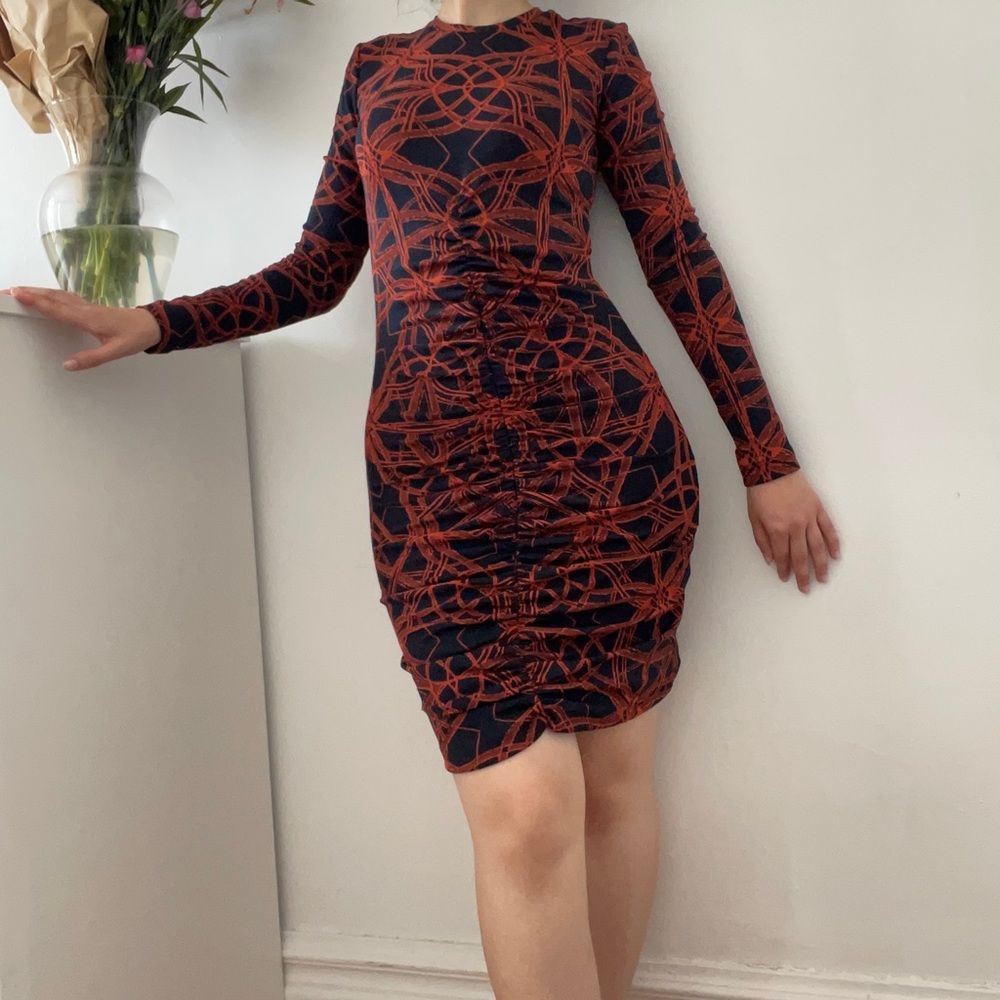 Red patterned/ruched dress
